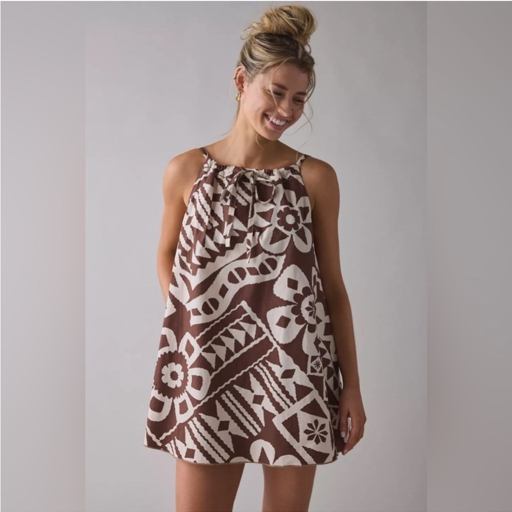 NWT Urban Outfitters BDG Eva Mini Dress Brown Tiki Beach Coastal Neutral